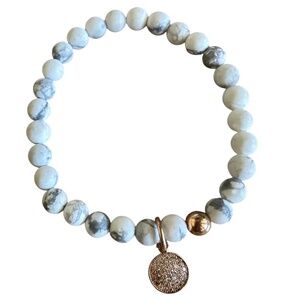 NEW 6mm White Howlite Beaded Stretch Bracelet Rose Gold Charm Minimalist